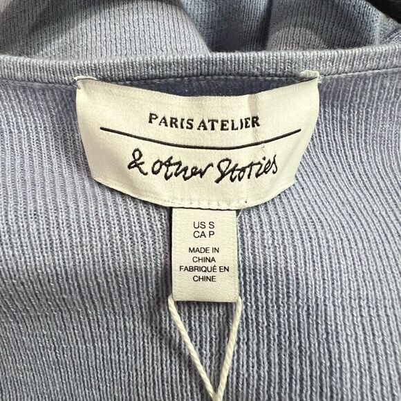 & Other Stories Light Blue Crochet Sleeves Knit Wrap Dress Sz S Women’s NWT‎ - Picture 5 of 9